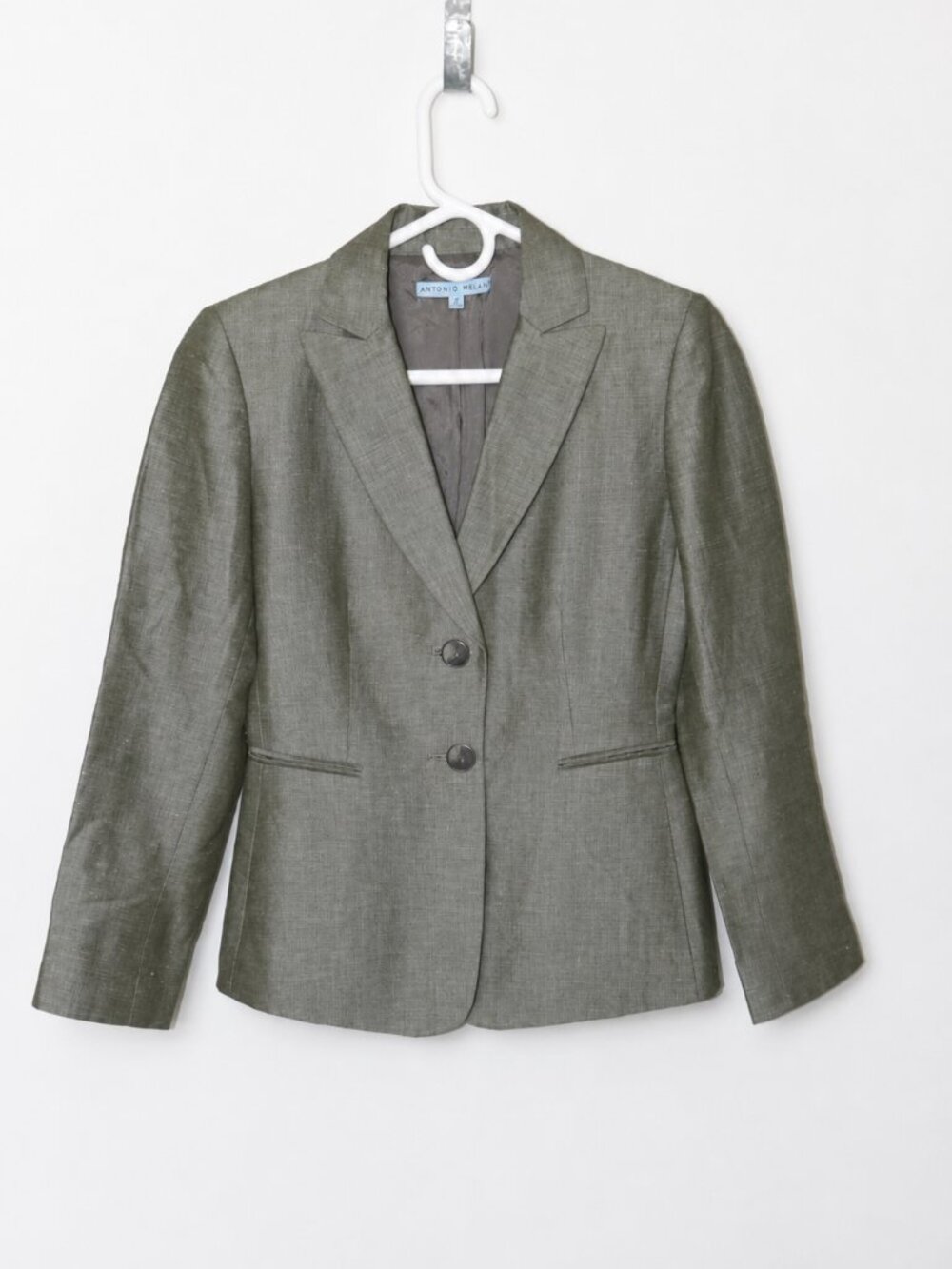 Antonio Melani Olive Green Linen Blend Tailored Blazer Jacket Size 2